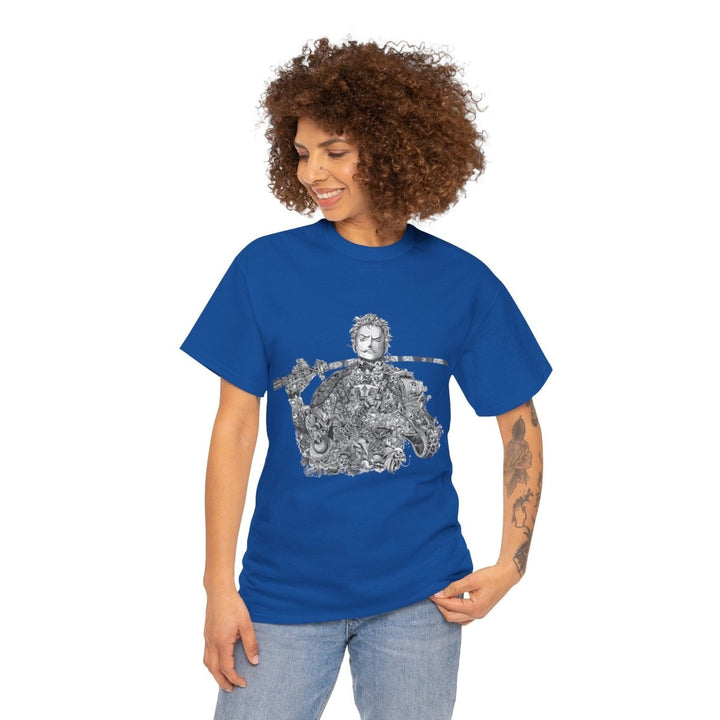 Unisex Heavy Cotton Tee - Artistic Samurai Design, Casual Streetwear for Anime Fans - Royal - S - Unisex Heavy Cotton Tee - Artistic Samurai Design, Casual Streetwear for Anime Fans - Tatoo Tee