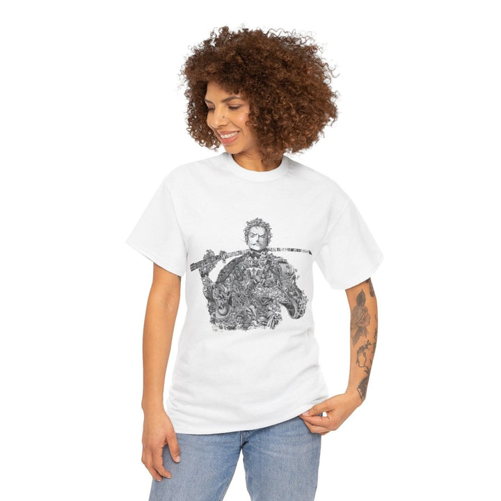 Unisex Heavy Cotton Tee - Artistic Samurai Design, Casual Streetwear for Anime Fans - White - S - Unisex Heavy Cotton Tee - Artistic Samurai Design, Casual Streetwear for Anime Fans - Tatoo Tee