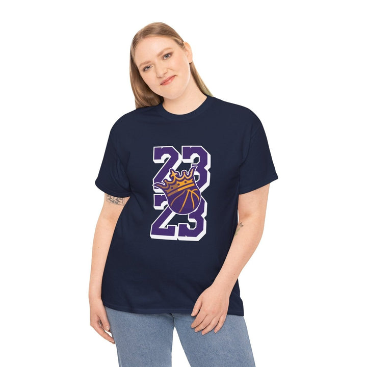 Unisex Heavy Cotton Tee - Basketball Crown 23 Design - Navy - S - Unisex Heavy Cotton Tee - Basketball Crown 23 Design - Tatoo Tee