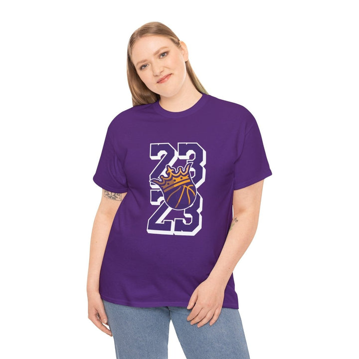 Unisex Heavy Cotton Tee - Basketball Crown 23 Design - Purple - S - Unisex Heavy Cotton Tee - Basketball Crown 23 Design - Tatoo Tee