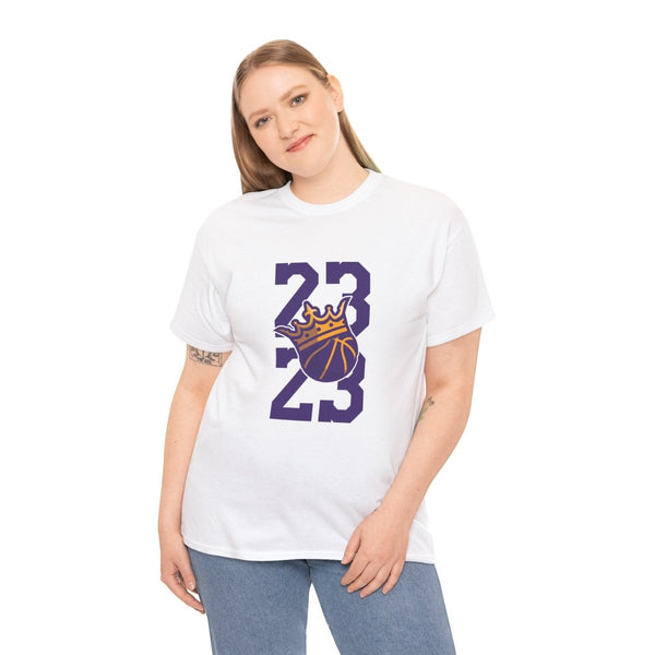 Unisex Heavy Cotton Tee - Basketball Crown 23 Design - White - S - Unisex Heavy Cotton Tee - Basketball Crown 23 Design - Tatoo Tee