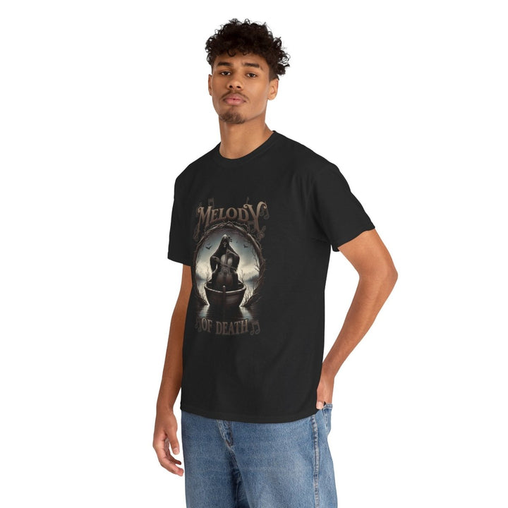 Unisex Heavy Cotton Tee - 'Melody of Death' Graphic T-Shirt for Music Lovers - Black - S - Unisex Heavy Cotton Tee - 'Melody of Death' Graphic T-Shirt for Music Lovers - Tatoo Tee