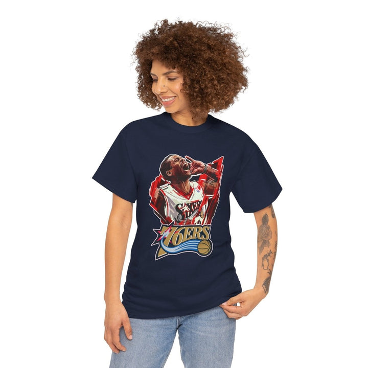 Unisex Heavy Cotton Tee - Retro Basketball Vibes Featured - Navy - S - Unisex Heavy Cotton Tee - Retro Basketball Vibes Featured - Tatoo Tee