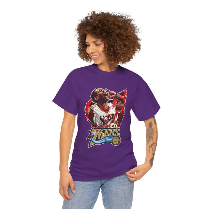 Unisex Heavy Cotton Tee - Retro Basketball Vibes Featured - Purple - S - Unisex Heavy Cotton Tee - Retro Basketball Vibes Featured - Tatoo Tee