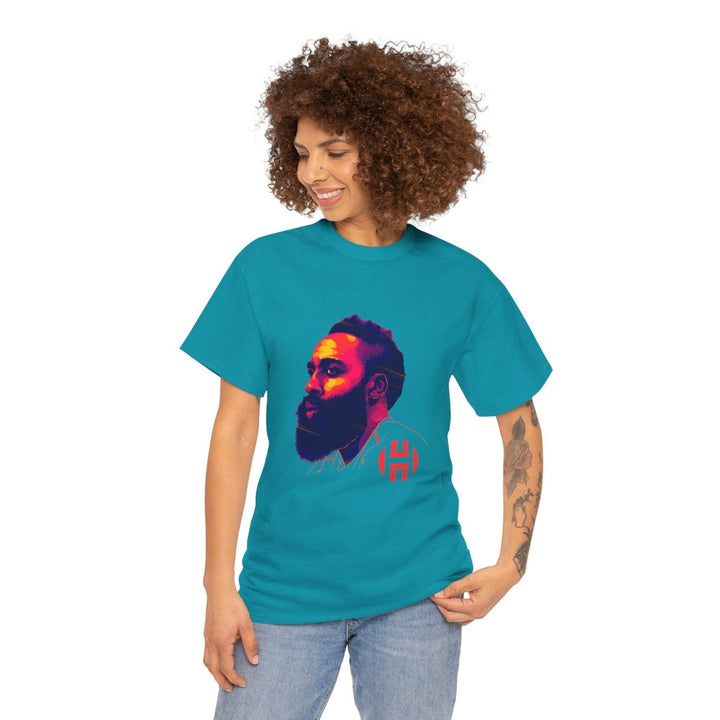 Unisex Heavy Cotton Tee - Vibrant Portrait Design - Tropical Blue - S - Unisex Heavy Cotton Tee - Vibrant Portrait Design - Tatoo Tee