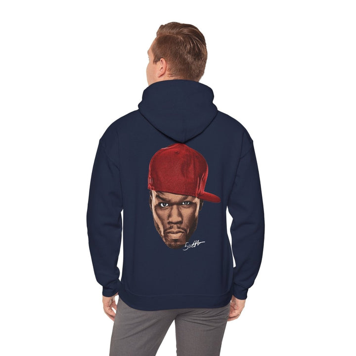 Unisex Hooded Sweatshirt with 50 Cent Bold Graphic Design - Navy - S - Unisex Hooded Sweatshirt with 50 Cent Bold Graphic Design - Tatoo Tee