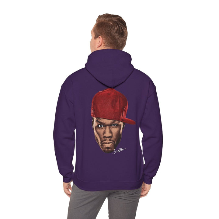 Unisex Hooded Sweatshirt with 50 Cent Bold Graphic Design - Purple - S - Unisex Hooded Sweatshirt with 50 Cent Bold Graphic Design - Tatoo Tee
