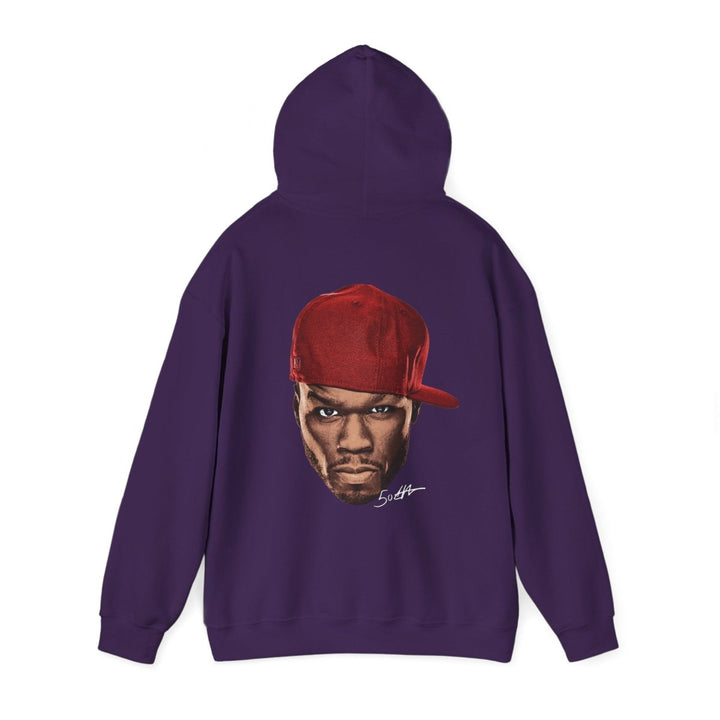 Unisex Hooded Sweatshirt with 50 Cent Bold Graphic Design - Purple - S - Unisex Hooded Sweatshirt with 50 Cent Bold Graphic Design - Tatoo Tee