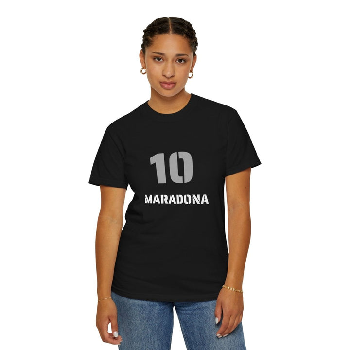 Unisex Maradona 10 Retro Graphic Tee - Black - S - Unisex Maradona 10 Retro Graphic Tee - Tatoo Tee