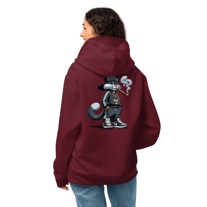 Urban Gangster Cat Oversized heavyweight hoodie - Maroon - S - Product mockup - Tatoo Tee