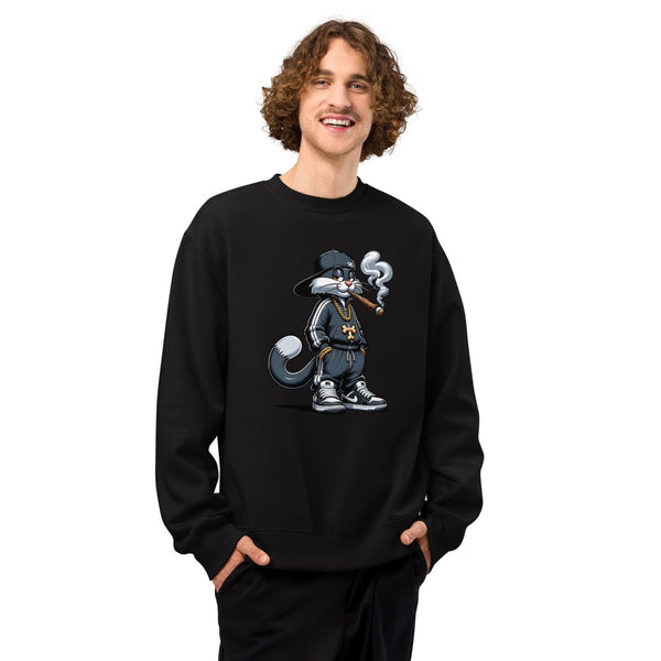 Urban Gangster Cat Oversized heavyweight sweatshirt - Black - S - Product mockup - Tatoo Tee