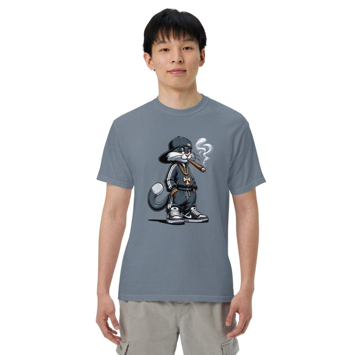 Urban Gangster Cat Unisex garment - dyed heavyweight t-shirt - Blue Jean - S - Product mockup - Tatoo Tee