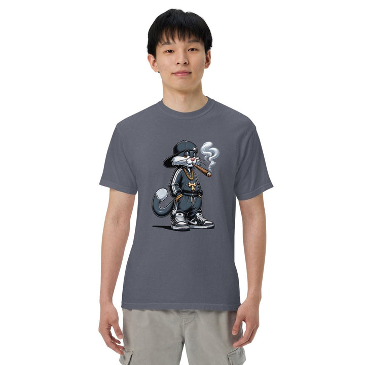 Urban Gangster Cat Unisex garment - dyed heavyweight t-shirt - Denim - S - Product mockup - Tatoo Tee