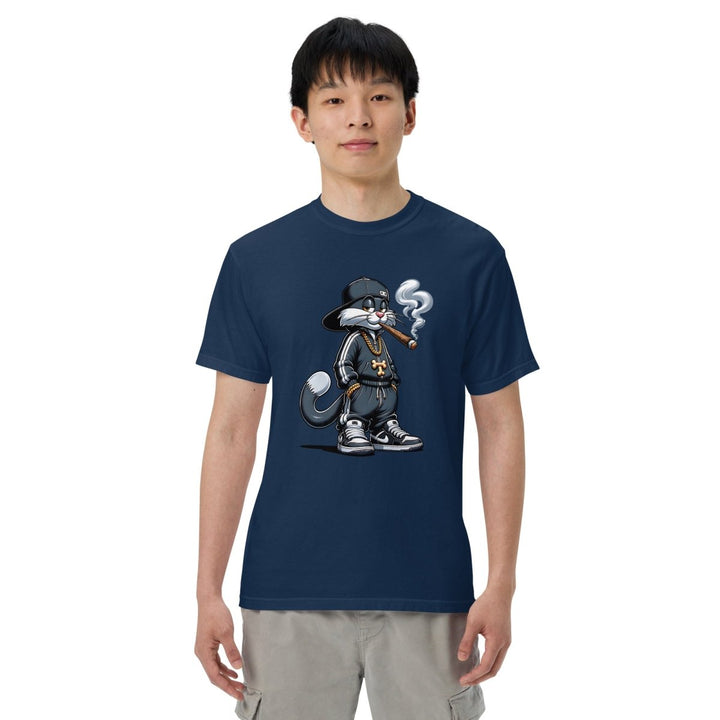 Urban Gangster Cat Unisex garment - dyed heavyweight t-shirt - Navy - S - Product mockup - Tatoo Tee
