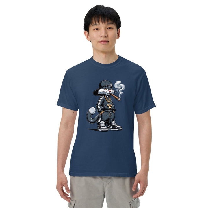 Urban Gangster Cat Unisex garment - dyed heavyweight t-shirt - True Navy - S - Product mockup - Tatoo Tee