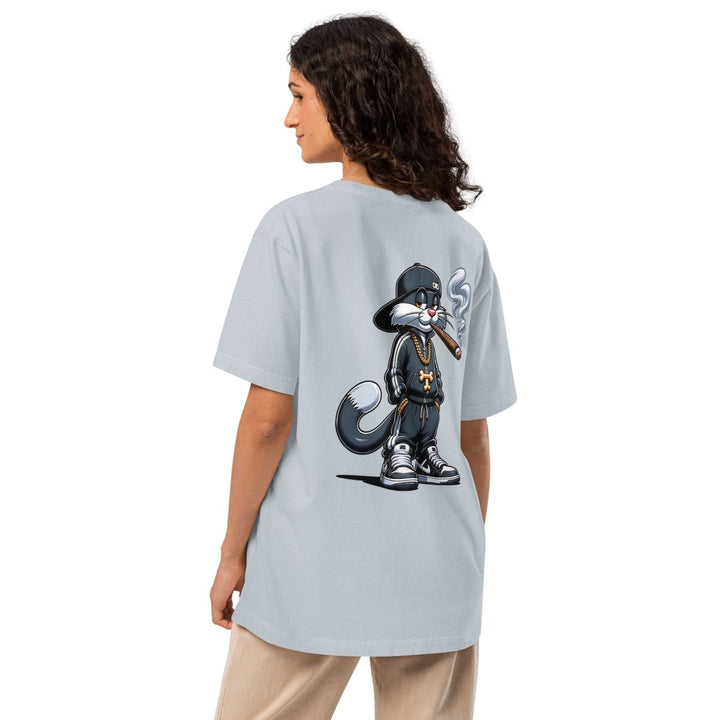 Urban Gangster Cat Unisex oversized t-shirt - Light Washed Denim - S - Product mockup - Tatoo Tee