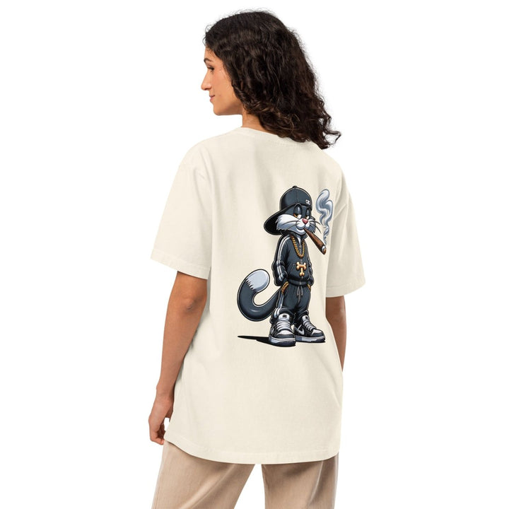 Urban Gangster Cat Unisex oversized t-shirt - Vintage White - S - Product mockup - Tatoo Tee