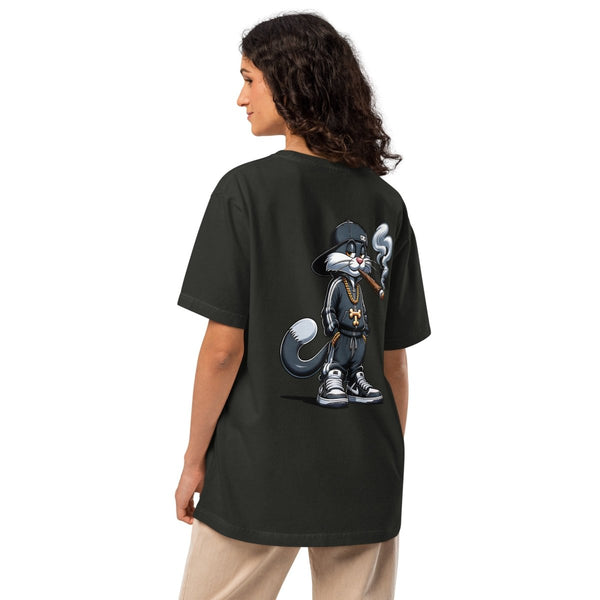 Urban Gangster Cat Unisex oversized t-shirt - Washed Black - S - Product mockup - Tatoo Tee