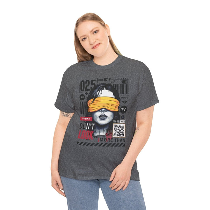 Urban Graphic T-Shirt - "Don't Look" Design - Graphite Heather - S - Urban Graphic T-Shirt - "Don't Look" Design - Tatoo Tee