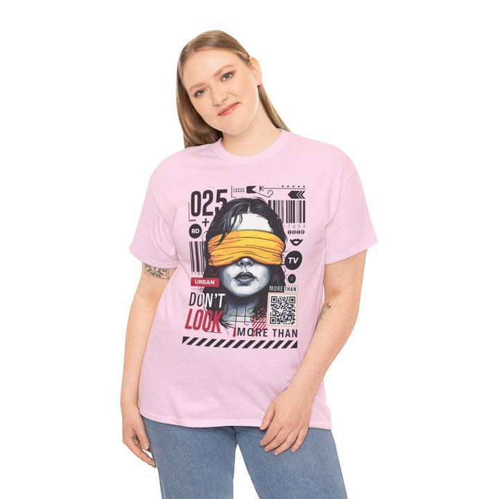 Urban Graphic T-Shirt - "Don't Look" Design - Light Pink - S - Urban Graphic T-Shirt - "Don't Look" Design - Tatoo Tee