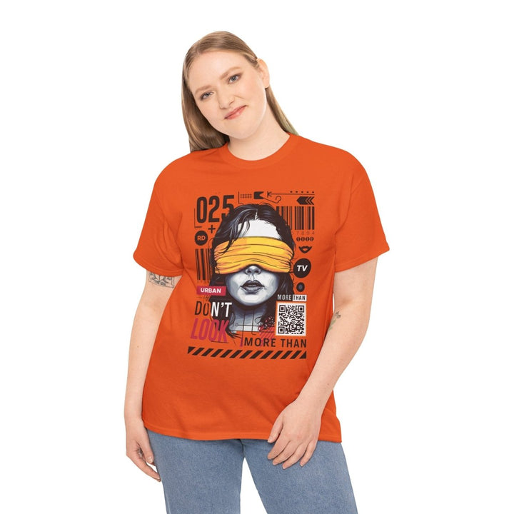 Urban Graphic T-Shirt - "Don't Look" Design - Orange - S - Urban Graphic T-Shirt - "Don't Look" Design - Tatoo Tee