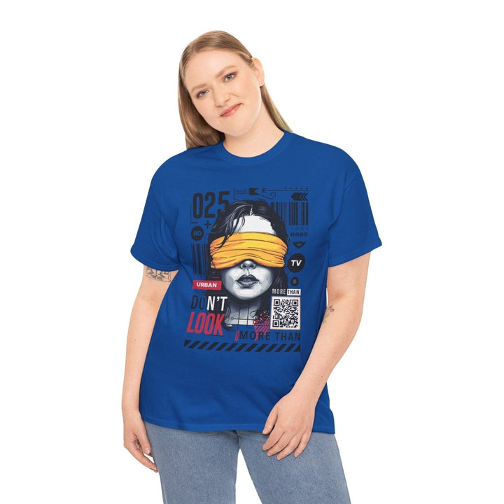 Urban Graphic T-Shirt - "Don't Look" Design - Royal - S - Urban Graphic T-Shirt - "Don't Look" Design - Tatoo Tee