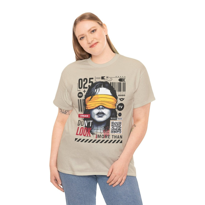 Urban Graphic T-Shirt - "Don't Look" Design - Sand - S - Urban Graphic T-Shirt - "Don't Look" Design - Tatoo Tee