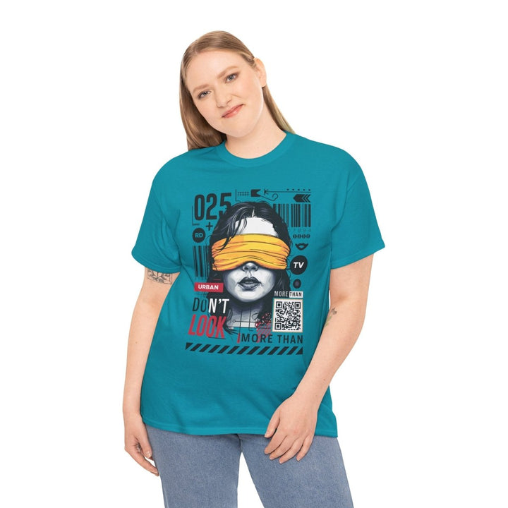 Urban Graphic T-Shirt - "Don't Look" Design - Tropical Blue - S - Urban Graphic T-Shirt - "Don't Look" Design - Tatoo Tee