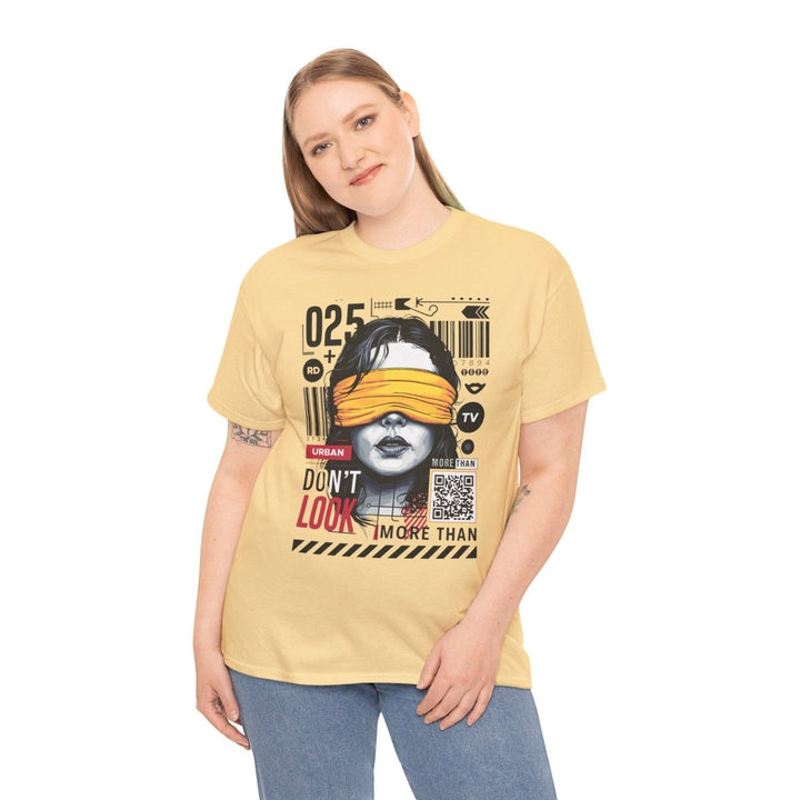 Urban Graphic T-Shirt - "Don't Look" Design - Yellow Haze - S - Urban Graphic T-Shirt - "Don't Look" Design - Tatoo Tee