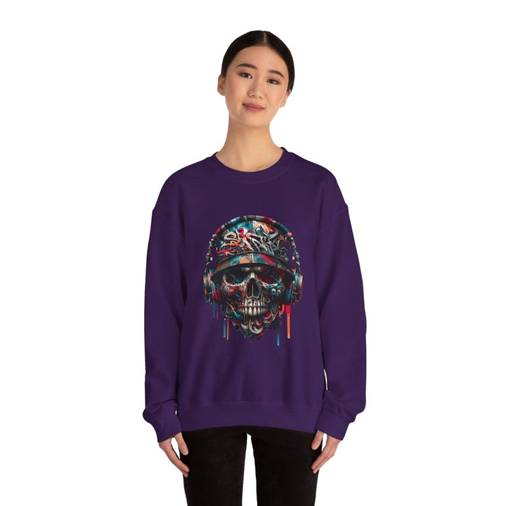 Urban Retro Graffiti Skull Headphone Crewneck Sweatshirt | Unisex Heavy Blend™ - Antique Cherry Red - S - Urban Retro Graffiti Skull Headphone Crewneck Sweatshirt | Unisex Heavy Blend™ - Tatoo Tee
