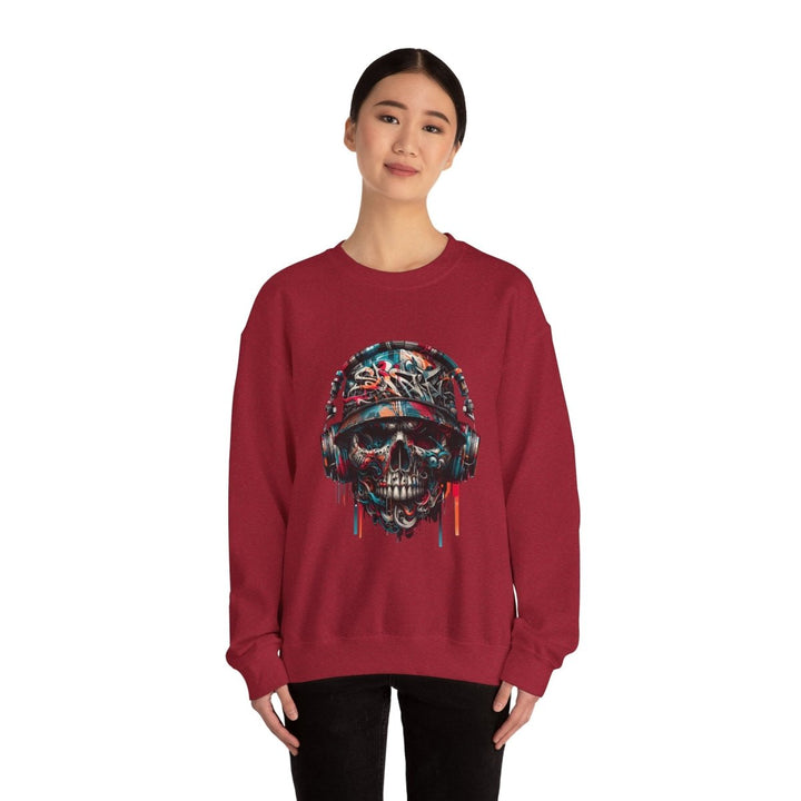 Urban Retro Graffiti Skull Headphone Crewneck Sweatshirt | Unisex Heavy Blend™ - Antique Cherry Red - S - Urban Retro Graffiti Skull Headphone Crewneck Sweatshirt | Unisex Heavy Blend™ - Tatoo Tee
