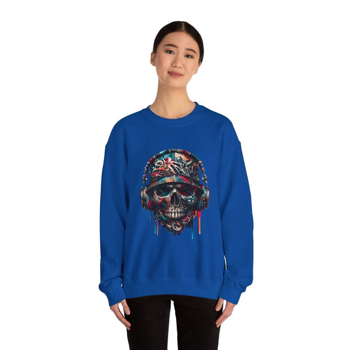 Urban Retro Graffiti Skull Headphone Crewneck Sweatshirt | Unisex Heavy Blend™ - Antique Cherry Red - S - Urban Retro Graffiti Skull Headphone Crewneck Sweatshirt | Unisex Heavy Blend™ - Tatoo Tee