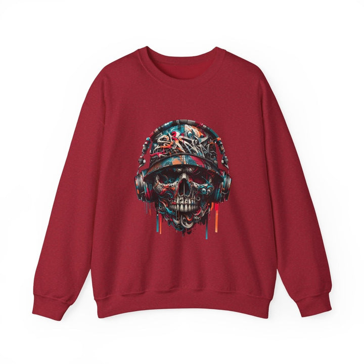 Urban Retro Graffiti Skull Headphone Crewneck Sweatshirt | Unisex Heavy Blend™ - Antique Cherry Red - S - Urban Retro Graffiti Skull Headphone Crewneck Sweatshirt | Unisex Heavy Blend™ - Tatoo Tee