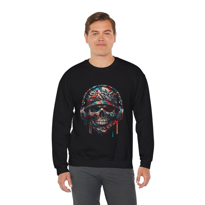 Urban Retro Graffiti Skull Headphone Crewneck Sweatshirt | Unisex Heavy Blend™ - Antique Cherry Red - S - Urban Retro Graffiti Skull Headphone Crewneck Sweatshirt | Unisex Heavy Blend™ - Tatoo Tee