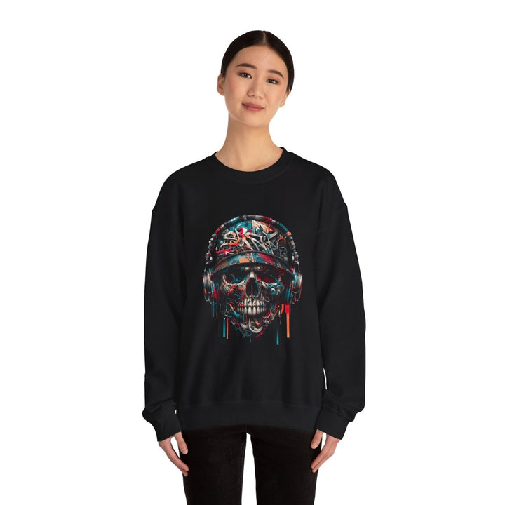 Urban Retro Graffiti Skull Headphone Crewneck Sweatshirt | Unisex Heavy Blend™ - Black - S - Urban Retro Graffiti Skull Headphone Crewneck Sweatshirt | Unisex Heavy Blend™ - Tatoo Tee