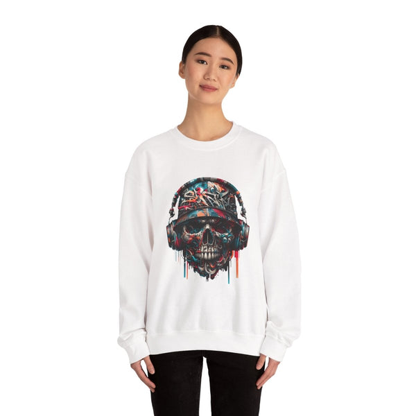 Urban Retro Graffiti Skull Headphone Crewneck Sweatshirt | Unisex Heavy Blend™ - White - S - Urban Retro Graffiti Skull Headphone Crewneck Sweatshirt | Unisex Heavy Blend™ - Tatoo Tee