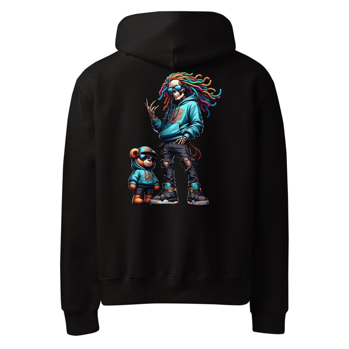 Urban Skeleton Teddy Bear Oversized heavyweight hoodie - Black - S - Product mockup - Tatoo Tee