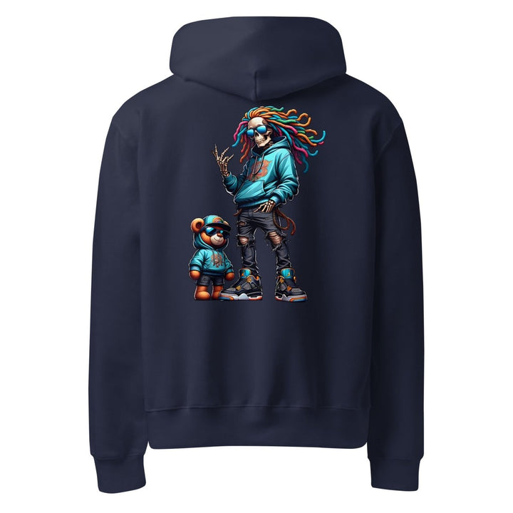 Urban Skeleton Teddy Bear Oversized heavyweight hoodie - Navy - S - Product mockup - Tatoo Tee
