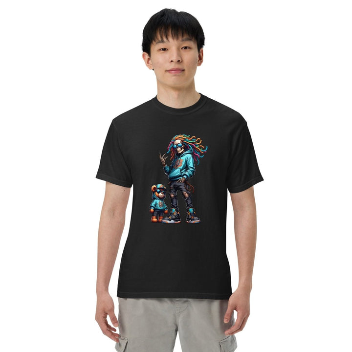 Urban Skeleton Teddy Bear Unisex garment - dyed heavyweight t-shirt - Black - S - Product mockup - Tatoo Tee
