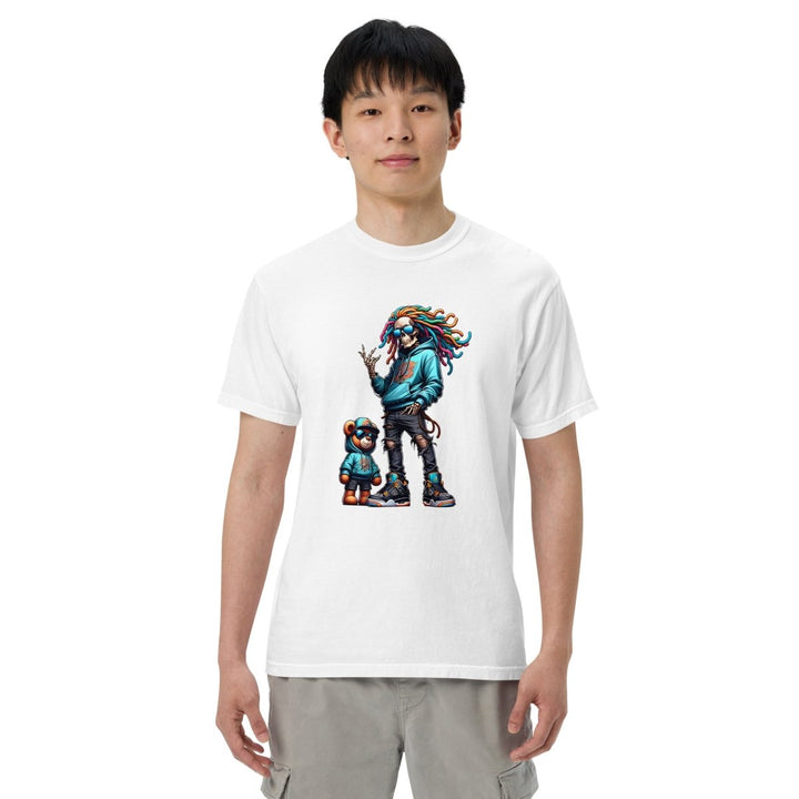 Urban Skeleton Teddy Bear Unisex garment - dyed heavyweight t-shirt - Chambray - S - Product mockup - Tatoo Tee