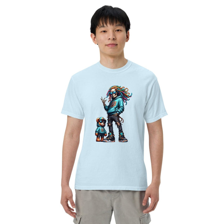 Urban Skeleton Teddy Bear Unisex garment - dyed heavyweight t-shirt - Chambray - S - Product mockup - Tatoo Tee