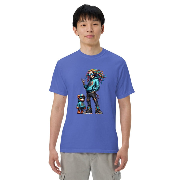 Urban Skeleton Teddy Bear Unisex garment - dyed heavyweight t-shirt - Flo Blue - S - Product mockup - Tatoo Tee