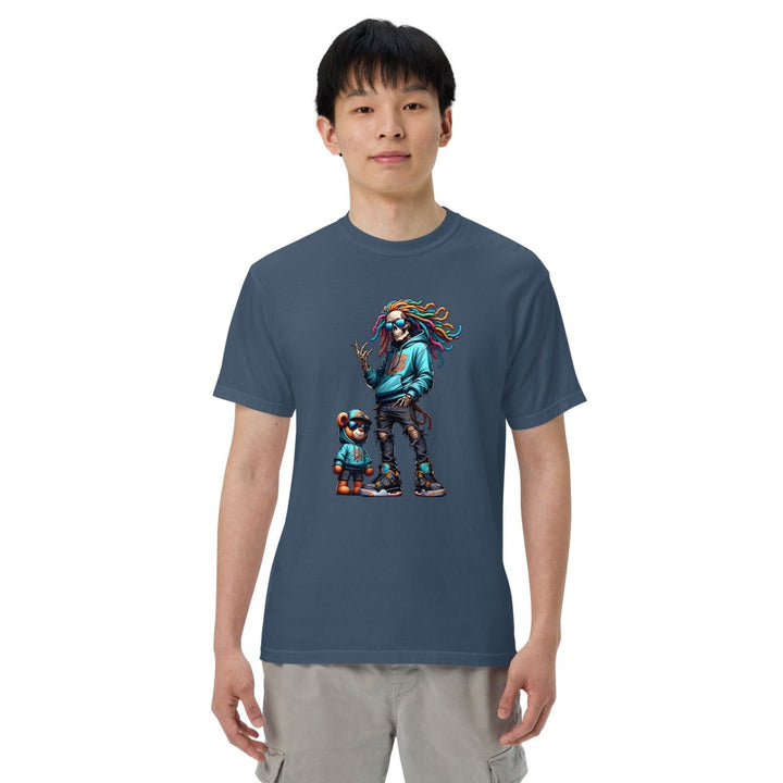 Urban Skeleton Teddy Bear Unisex garment - dyed heavyweight t-shirt - Midnight - S - Product mockup - Tatoo Tee