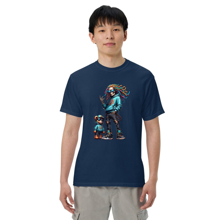Urban Skeleton Teddy Bear Unisex garment - dyed heavyweight t-shirt - Navy - S - Product mockup - Tatoo Tee