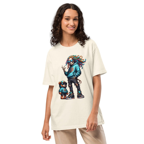 Urban Skeleton Teddy Bear Unisex oversized t-shirt - Washed Black - S - Product mockup - Tatoo Tee