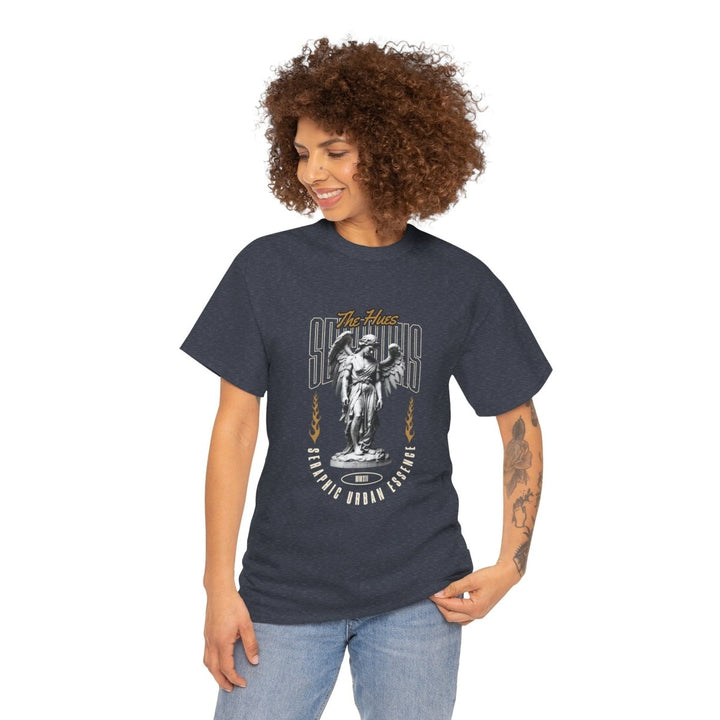 Urban Statue Unisex Heavy Cotton Tee - Stylish Graphic Tee for Trendsetters - Heather Navy - S - Urban Statue Unisex Heavy Cotton Tee - Stylish Graphic Tee for Trendsetters - Tatoo Tee
