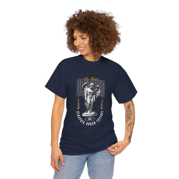 Urban Statue Unisex Heavy Cotton Tee - Stylish Graphic Tee for Trendsetters - Navy - S - Urban Statue Unisex Heavy Cotton Tee - Stylish Graphic Tee for Trendsetters - Tatoo Tee
