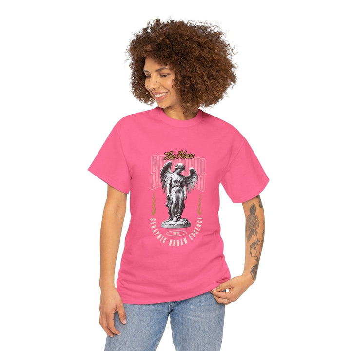 Urban Statue Unisex Heavy Cotton Tee - Stylish Graphic Tee for Trendsetters - Safety Pink - S - Urban Statue Unisex Heavy Cotton Tee - Stylish Graphic Tee for Trendsetters - Tatoo Tee