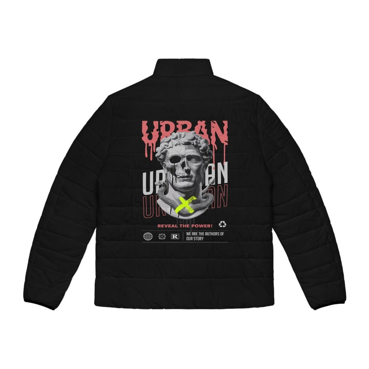 Urban Style Men's Puffer Jacket - Streetwear Statement with Graphic Design - S - Black zipper - Urban Style Men's Puffer Jacket - Streetwear Statement with Graphic Design - Tatoo Tee