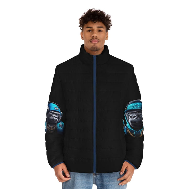 Urban Style Men's Puffer Jacket with Gorilla Artwork - S - Dark blue zipper - Urban Style Men's Puffer Jacket with Gorilla Artwork - Tatoo Tee